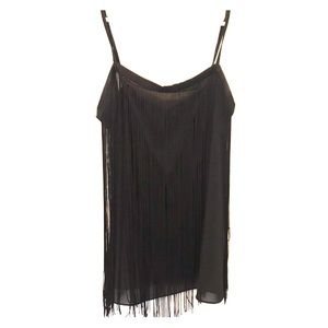 Elegant sheer w/fringe black top.